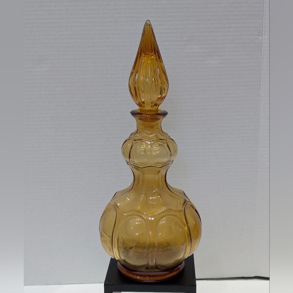 Vintage Empoli Italian Corset Genie Bottle Decanter With Stopper Amber